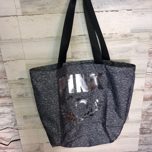 PINK Victoria's Secret Handbags - Victorias Secret PINK tote bag full zip top marled gray PINK Dog Logo Travel​​